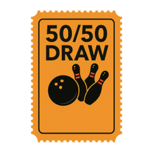 Icon for 50/50 Draw Ticket with bowling pins and ball.